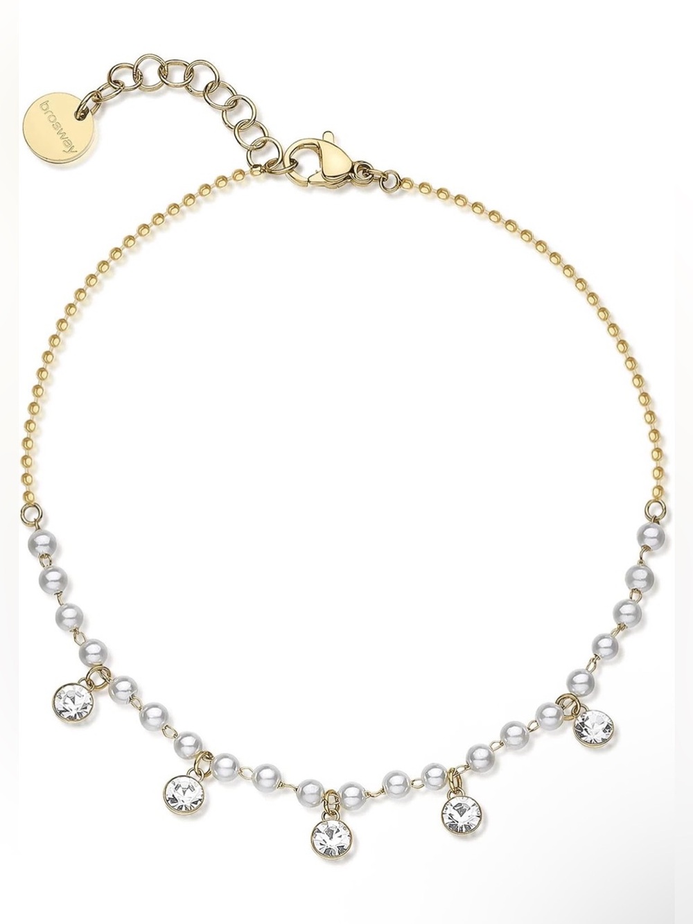 Brosway Chant Pearls and Crystal Anklet Gold Stainless Steel Swarovski New